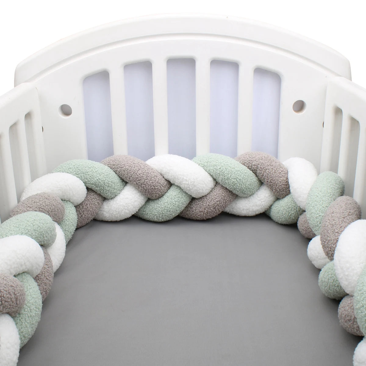 Tresse de Lit Tissu Bouclette 3 Brins Vert, Gris & Blanc