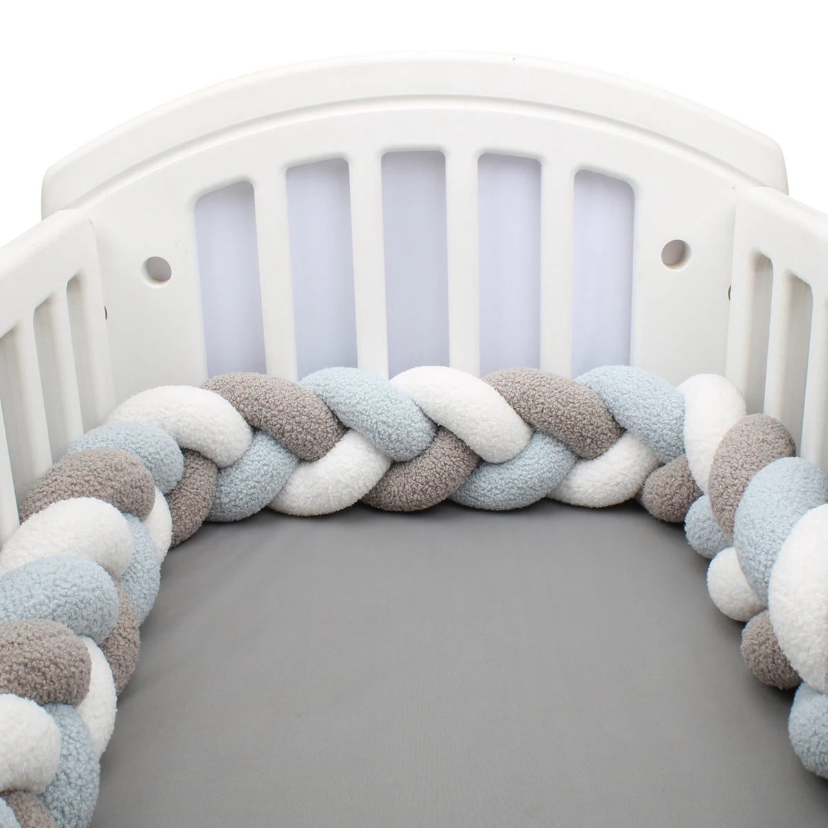Tresse de Lit Tissu Bouclette 3 Brins Bleu, Gris & Blanc