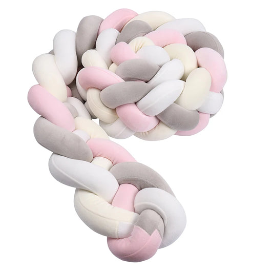Tresse de Lit 4 Brins Jaune Pâle, Rose, Gris & Blanc