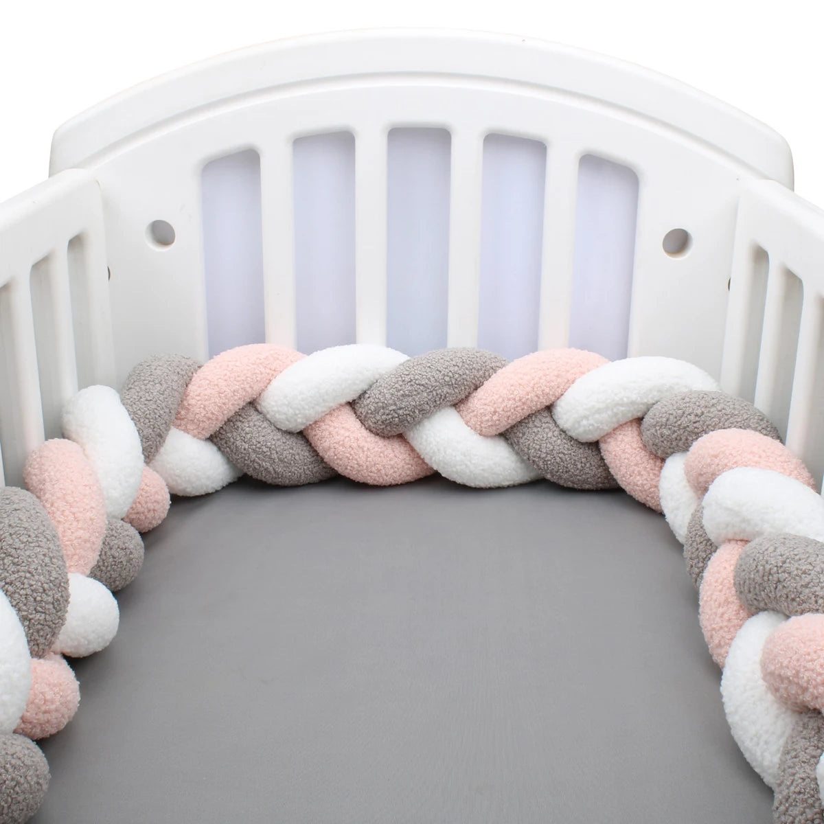 Tresse de Lit Tissu Bouclette 3 Brins Rose, Gris & Blanc