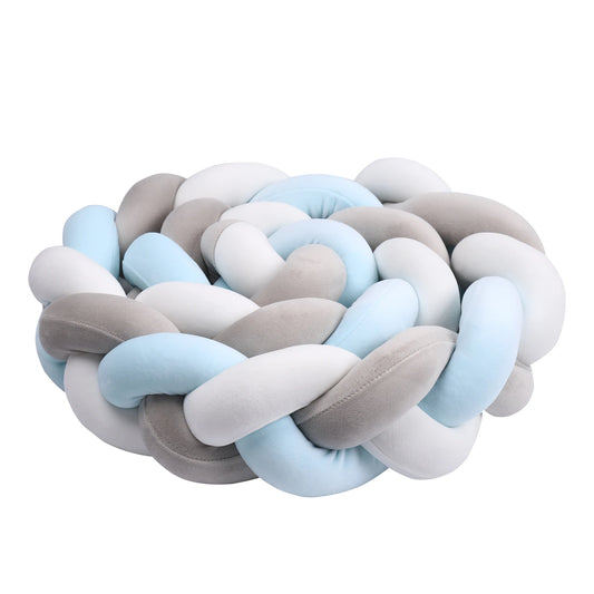 Tresse de Lit 3 Brins Bleu, Gris & Blanc