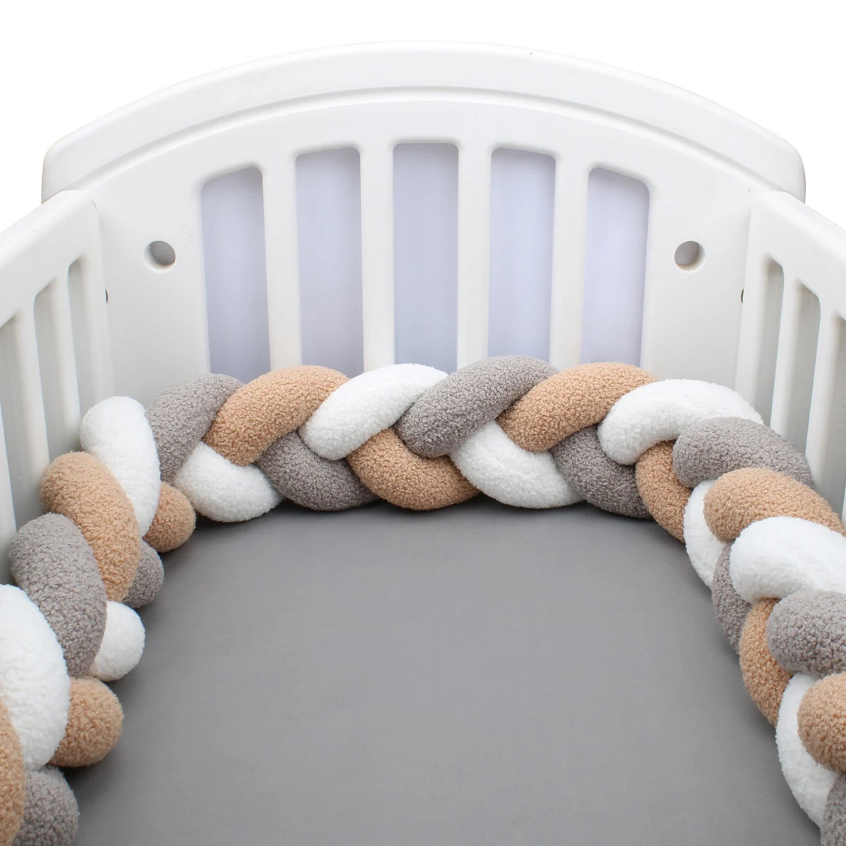 Tresse de Lit Tissu Bouclette 3 Brins Gris, Beige & Blanc