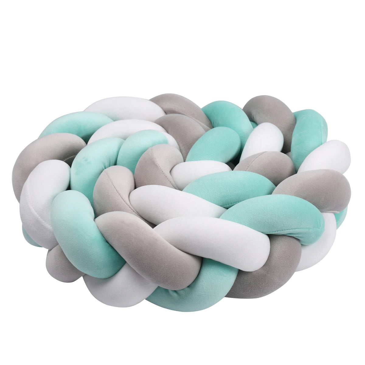 Tresse de Lit 3 Brins Bleu-Vert, Blanc & Gris