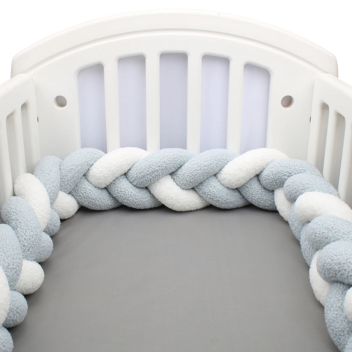 Tresse de Lit Tissu Bouclette 3 Brins Bleu Clair & Blanc